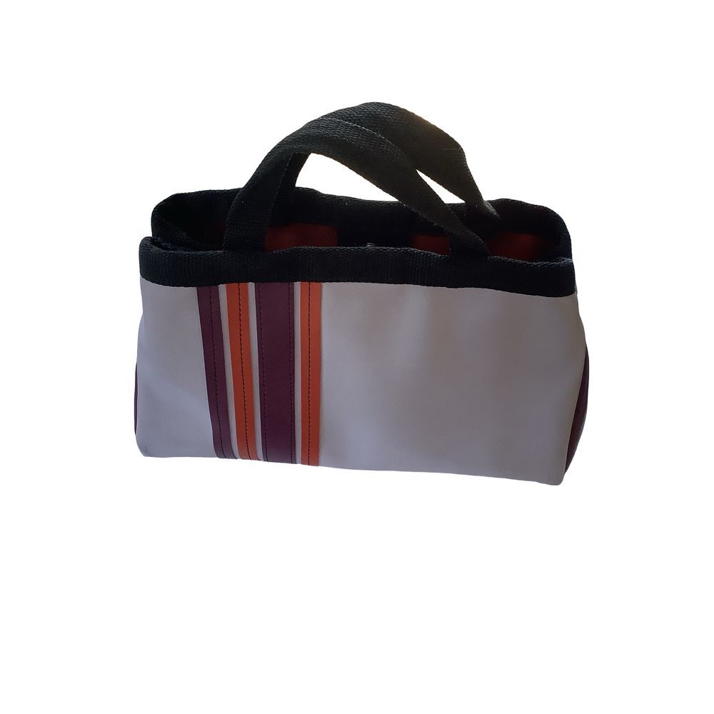 Holly Aiken Vinyl Handbag Pink with Orange & Marroon Stripes